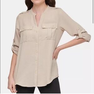 Calvin Klein NWT Women's Beige Button-Up Blouse